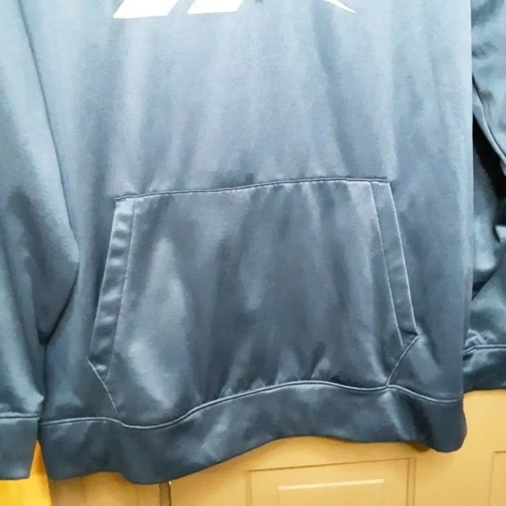 Reebok Men's size XL Logo-Print Fleece Blue Polyester Hoodie Sweater
